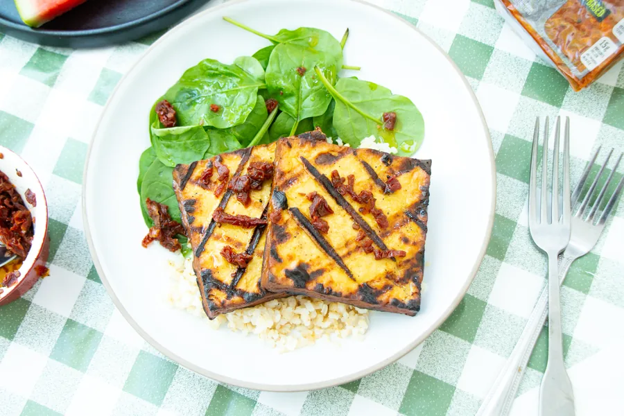 BBQ Smoked Tofu with Sun-Dried Tomato Pesto