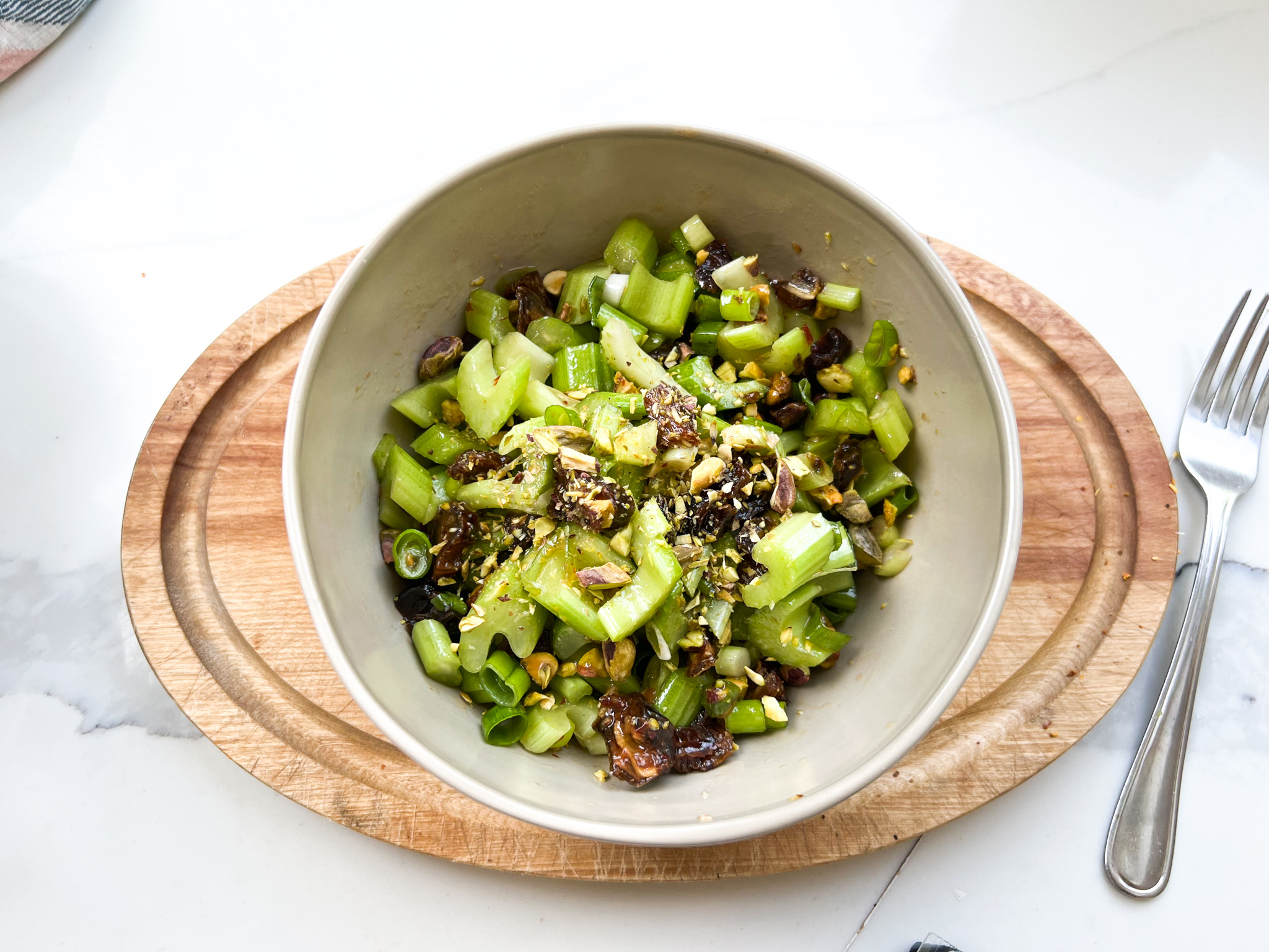 Celery salad with dates - The Buddhist Chef